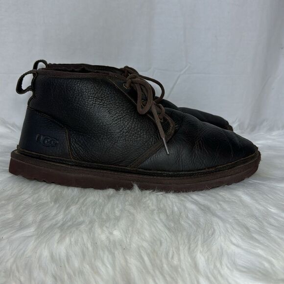 UGG Neural Dark Tea Brown Textured Leather Chukka Boots Sz 13 - Picture 5 of 7